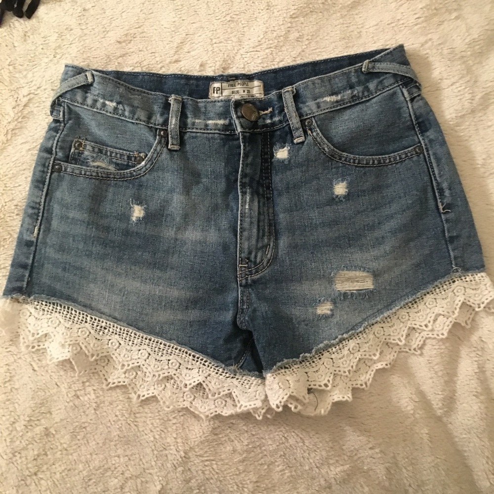 Medium-wash high-rise Free People Jean shorts